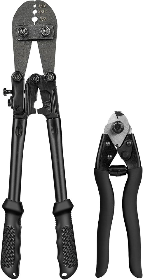 TooTaci Wire Rope Crimping Tool Kit, Include Cable Crimping Tool and Wire Rope Cutter, 14 in Wire Rope Swaging Tool for Crimping Loop sleeve from 1/16-inch to 1/8-inch